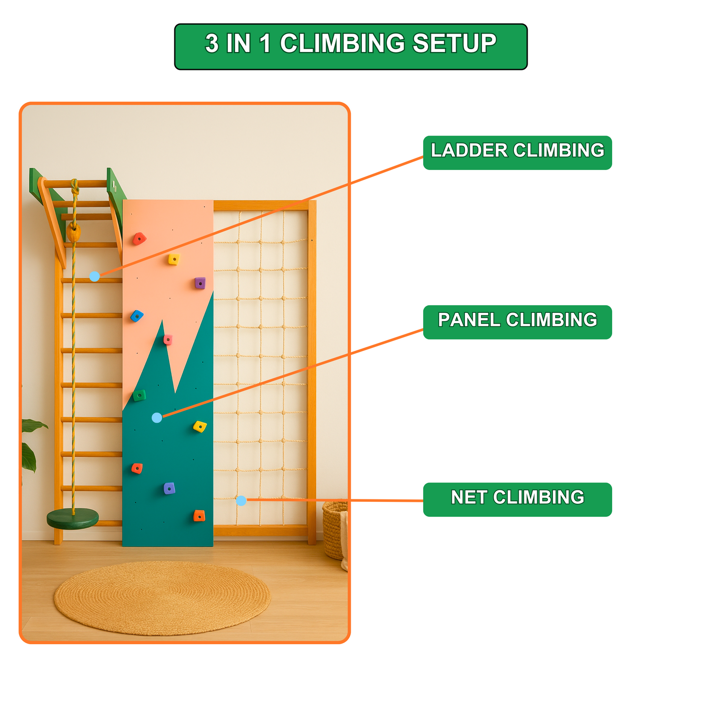 Jungle Wall Gym With Swing