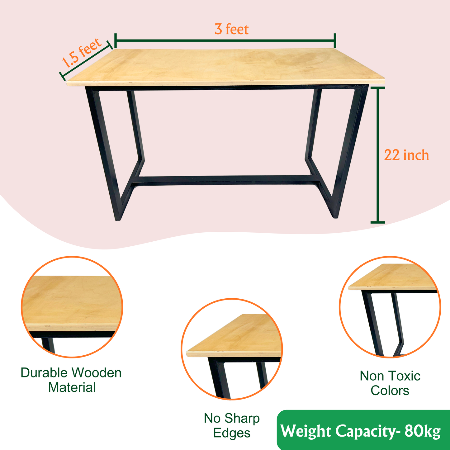Wooden Table with Metal Frame