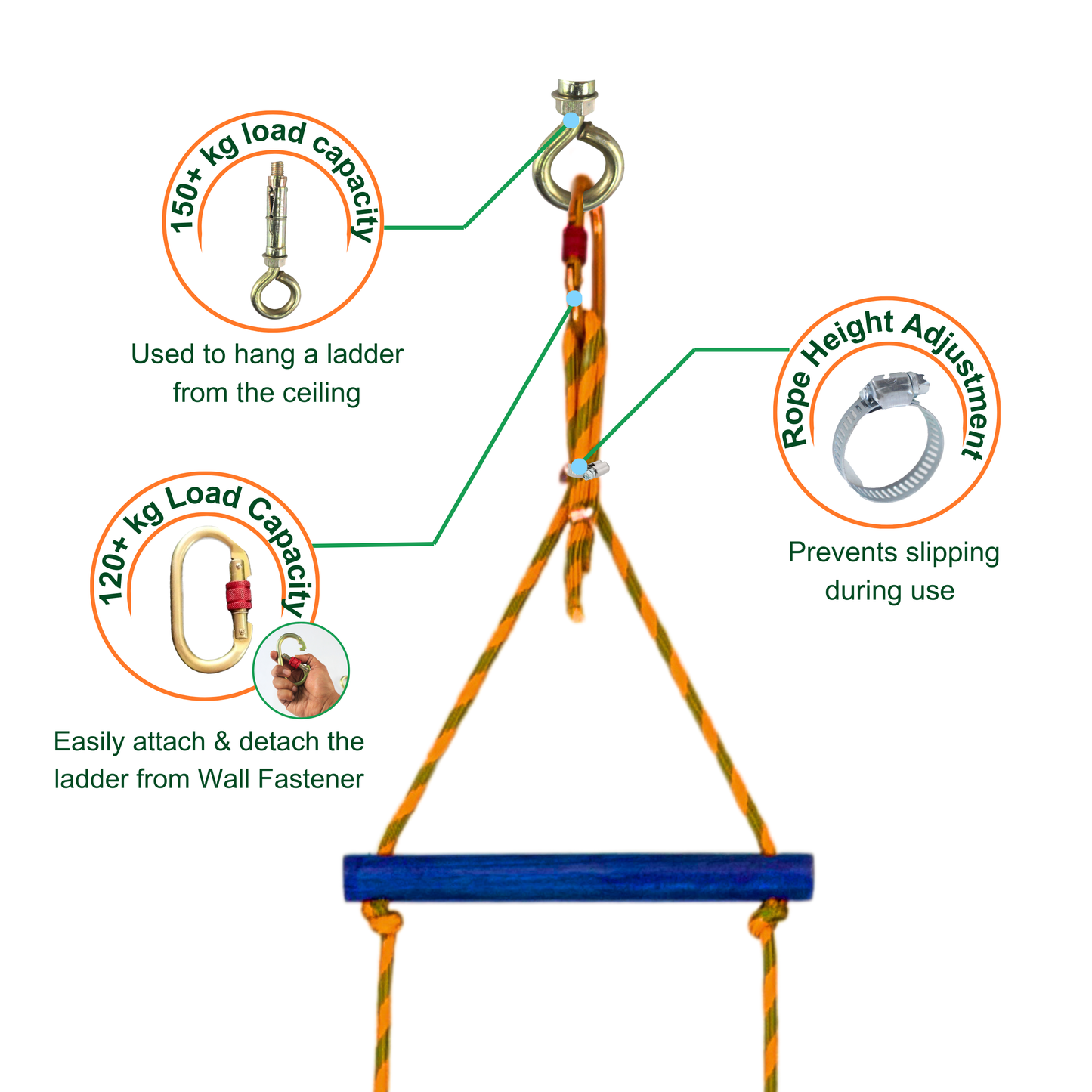 Double String Wooden Ladder Round Rungs