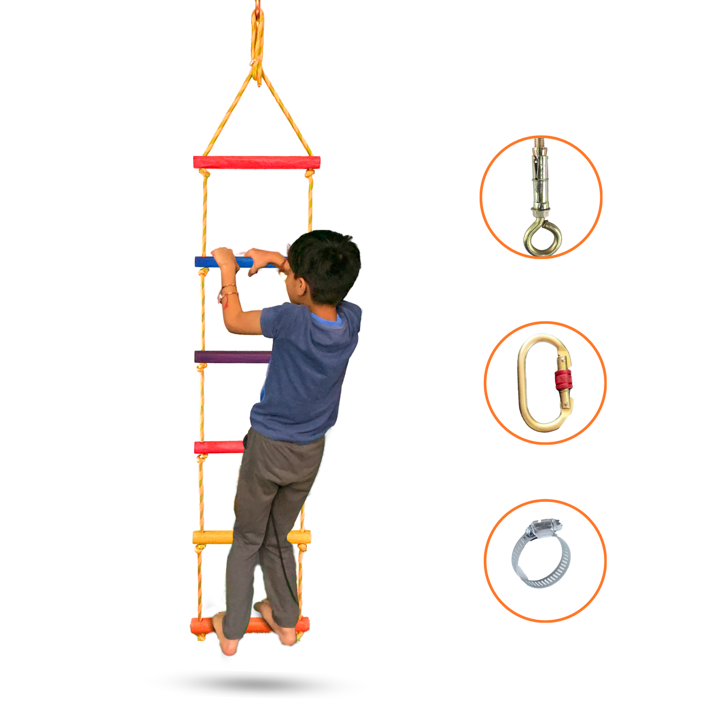 Double String Wooden Ladder Round Rungs