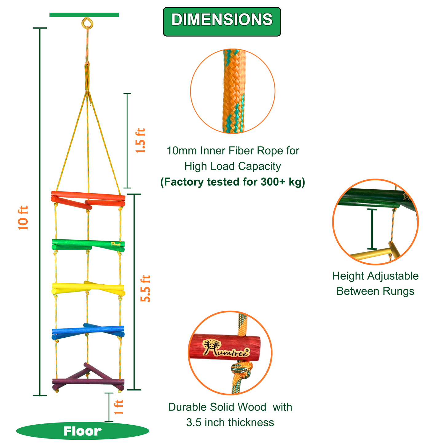 Triple Rope Ladder - Round with Natural Rungs