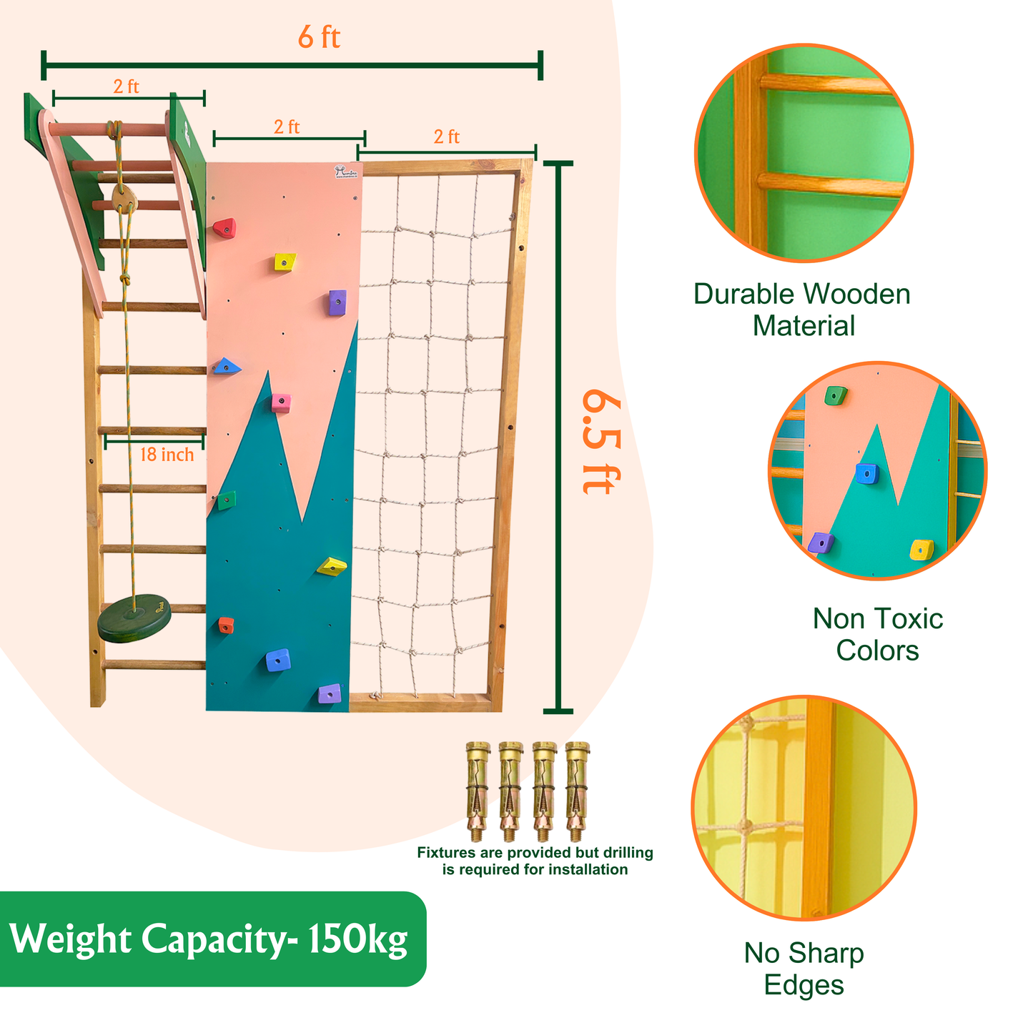 Jungle Wall Gym With Swing