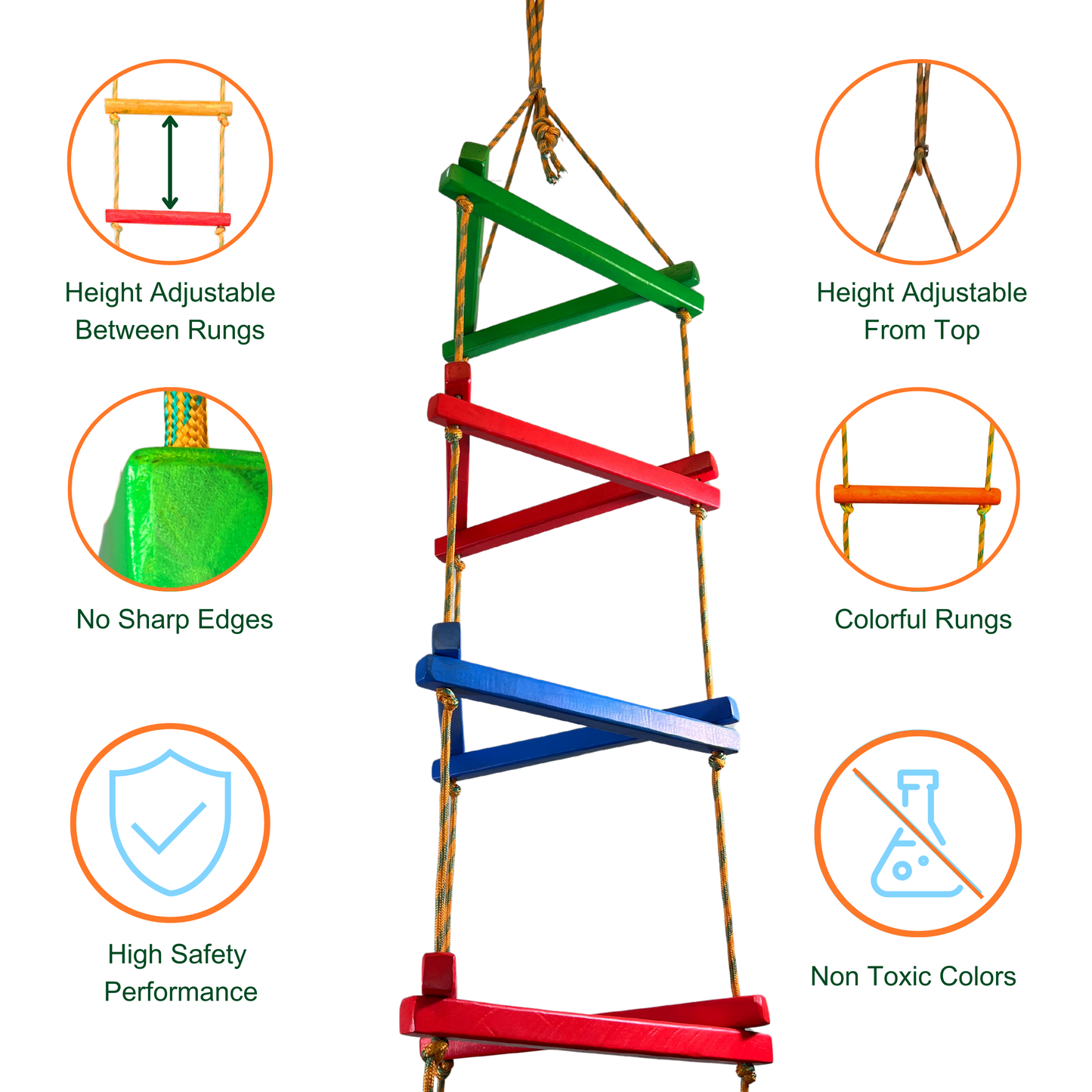Triple String Wooden Ladder Flat Rungs