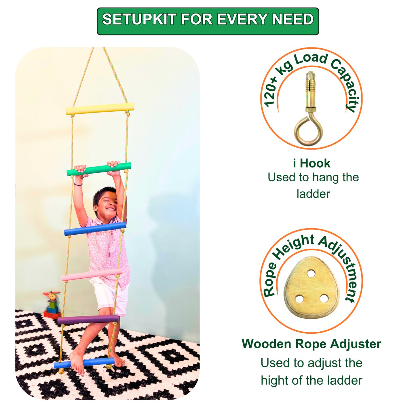 Rope Climbing Ladder - Natural with Round
