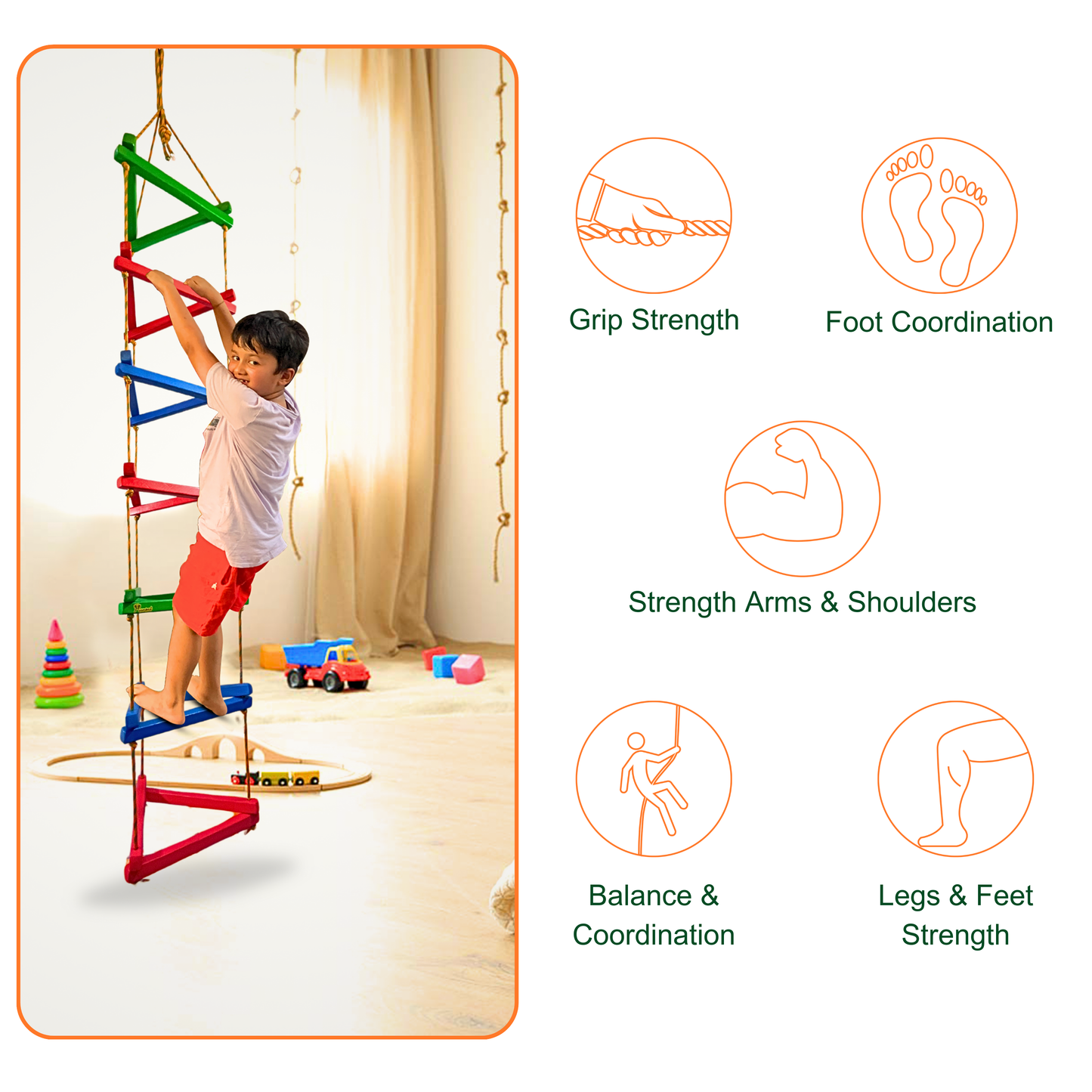 Triple String Wooden Ladder Flat Rungs