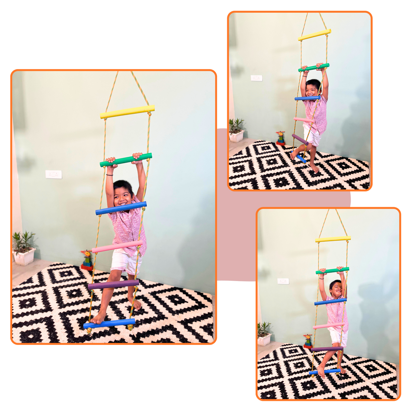 Double String Wooden Ladder Round Rungs