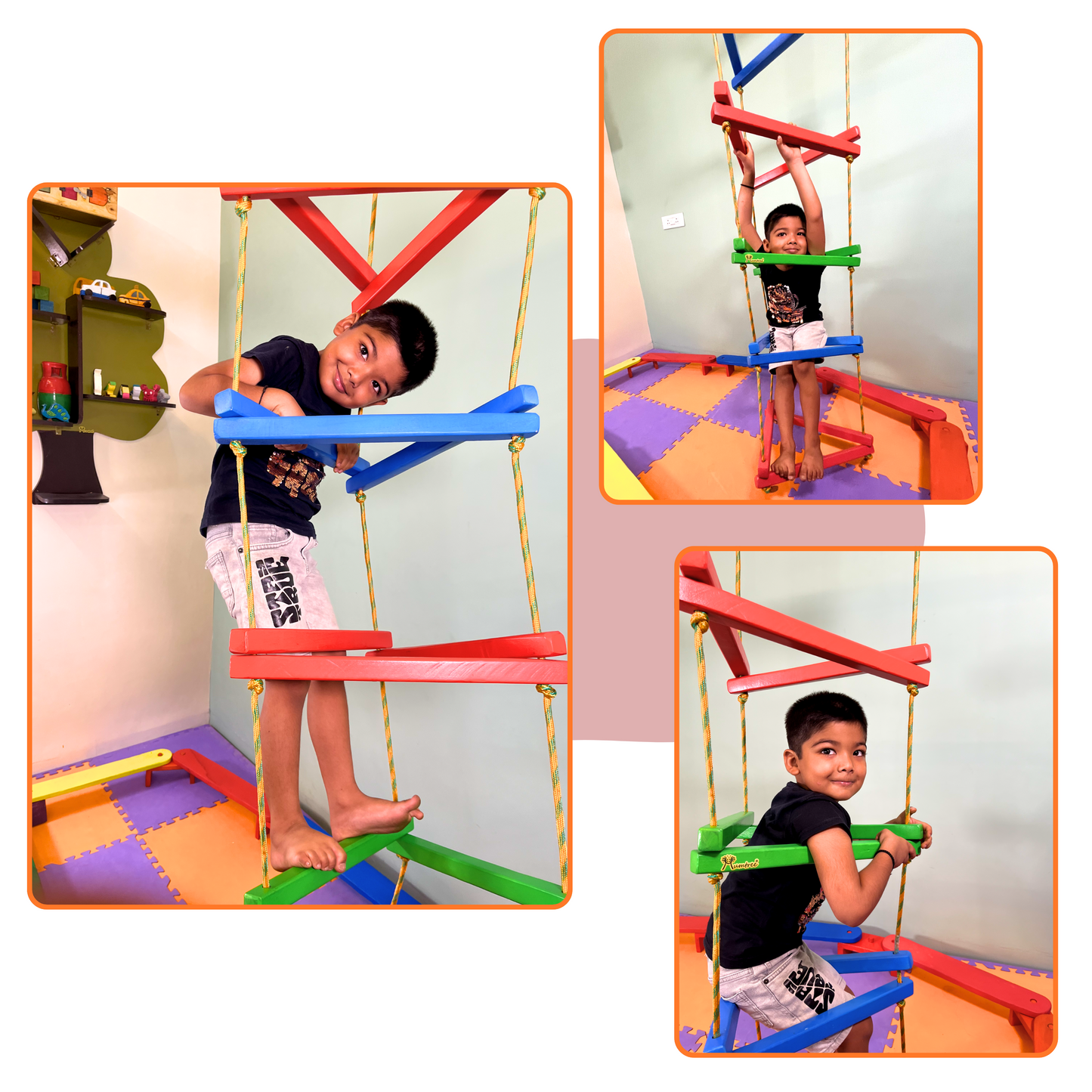 Triple String Wooden Ladder Flat Rungs