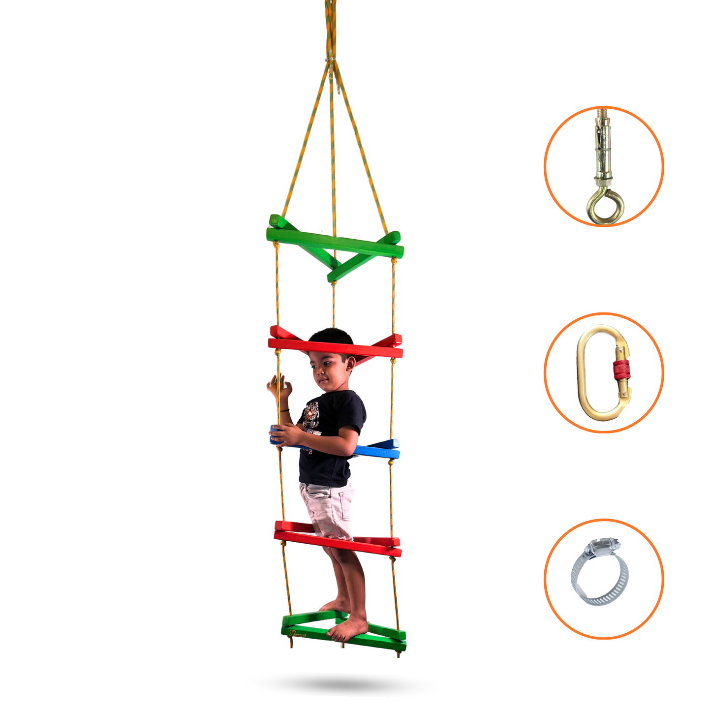 Triple String Wooden Ladder Flat Rungs