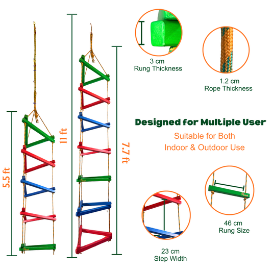 Triple String Wooden Ladder Flat Rungs